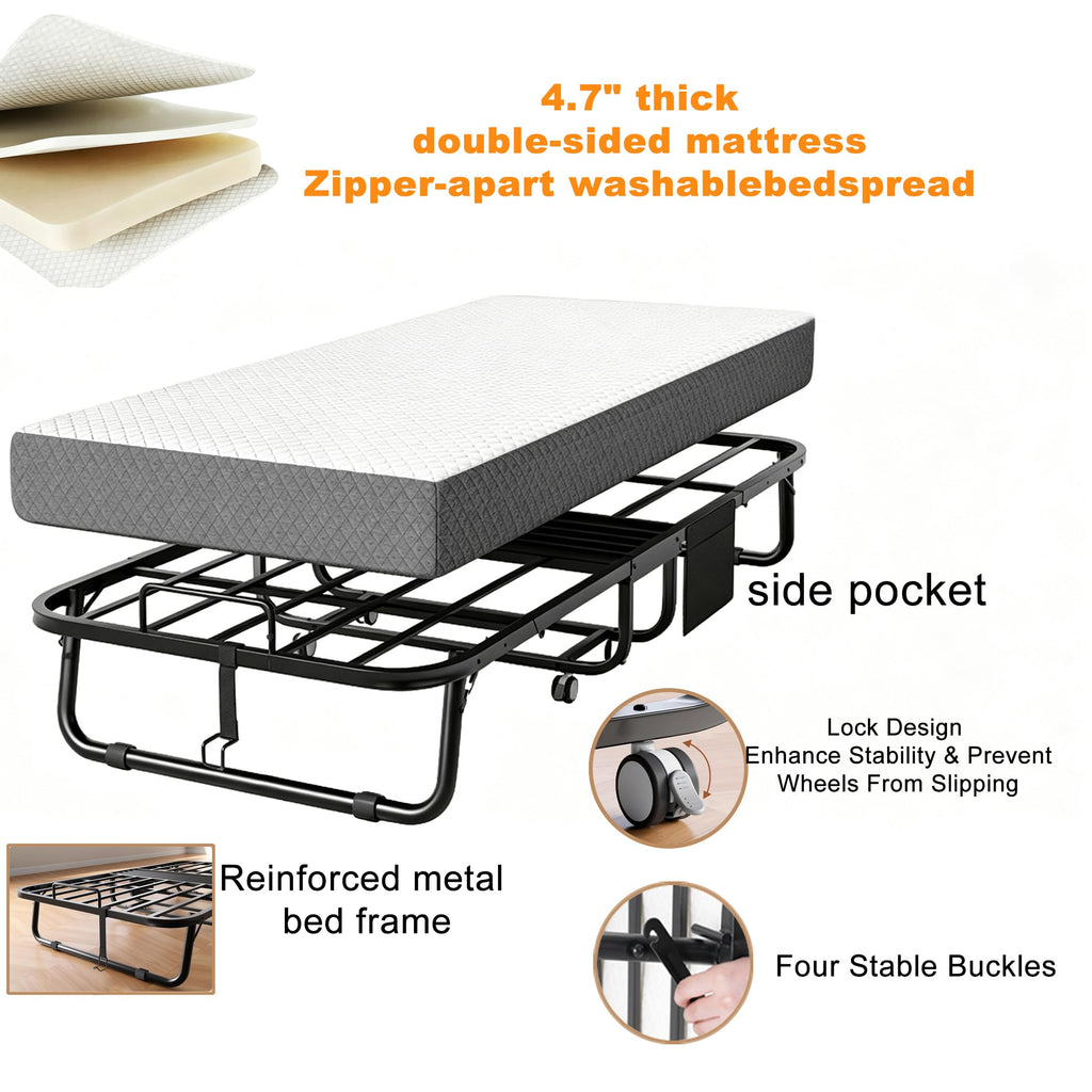 Folding Rollaway Guest Bed with 5" Memory Foam Mattress, Twin Size F7602