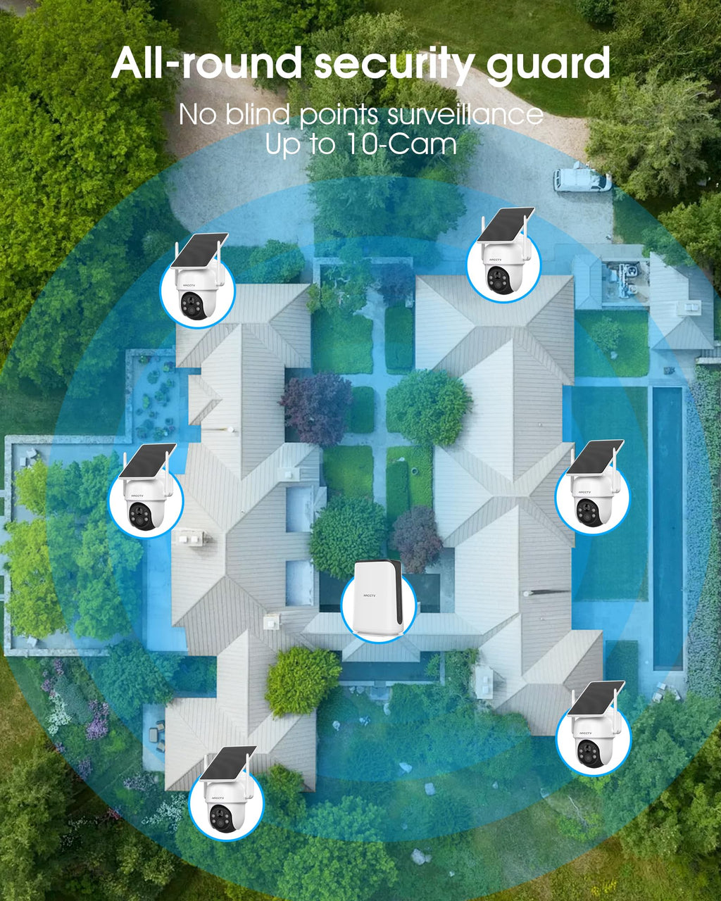 360° PTZ Wireless Solar Security Cameras System 6-Cam-kit with NVR Y849444