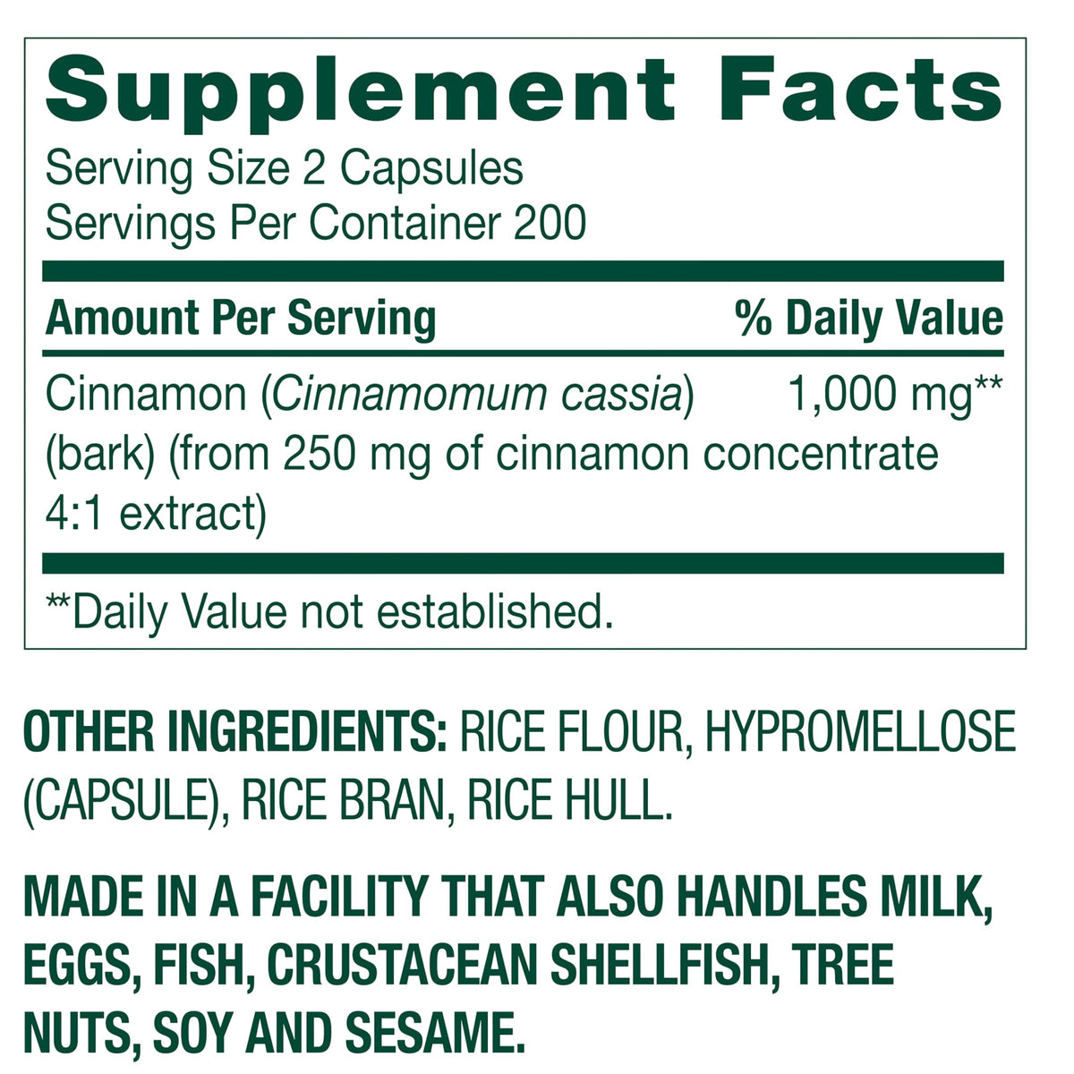 Cinnamon Extract Capsules 400 Count S427