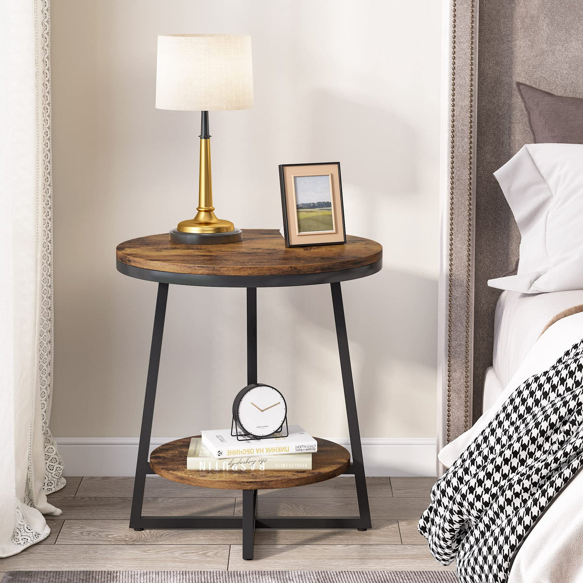 2 Tier Round End Table with Storage Shelf K177111