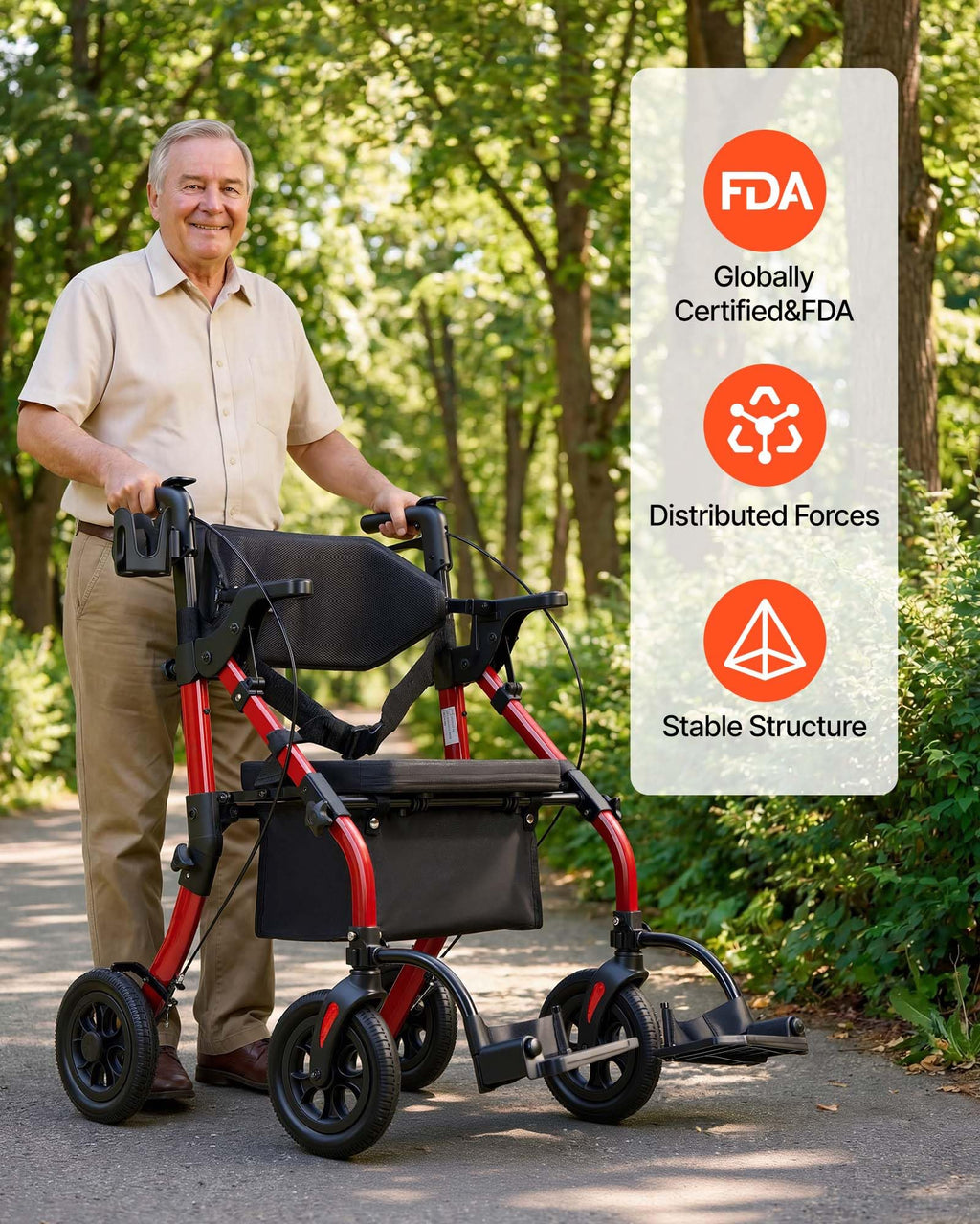 2-in-1 Foldable Aluminum Rollator Walker & Transport Chair R235