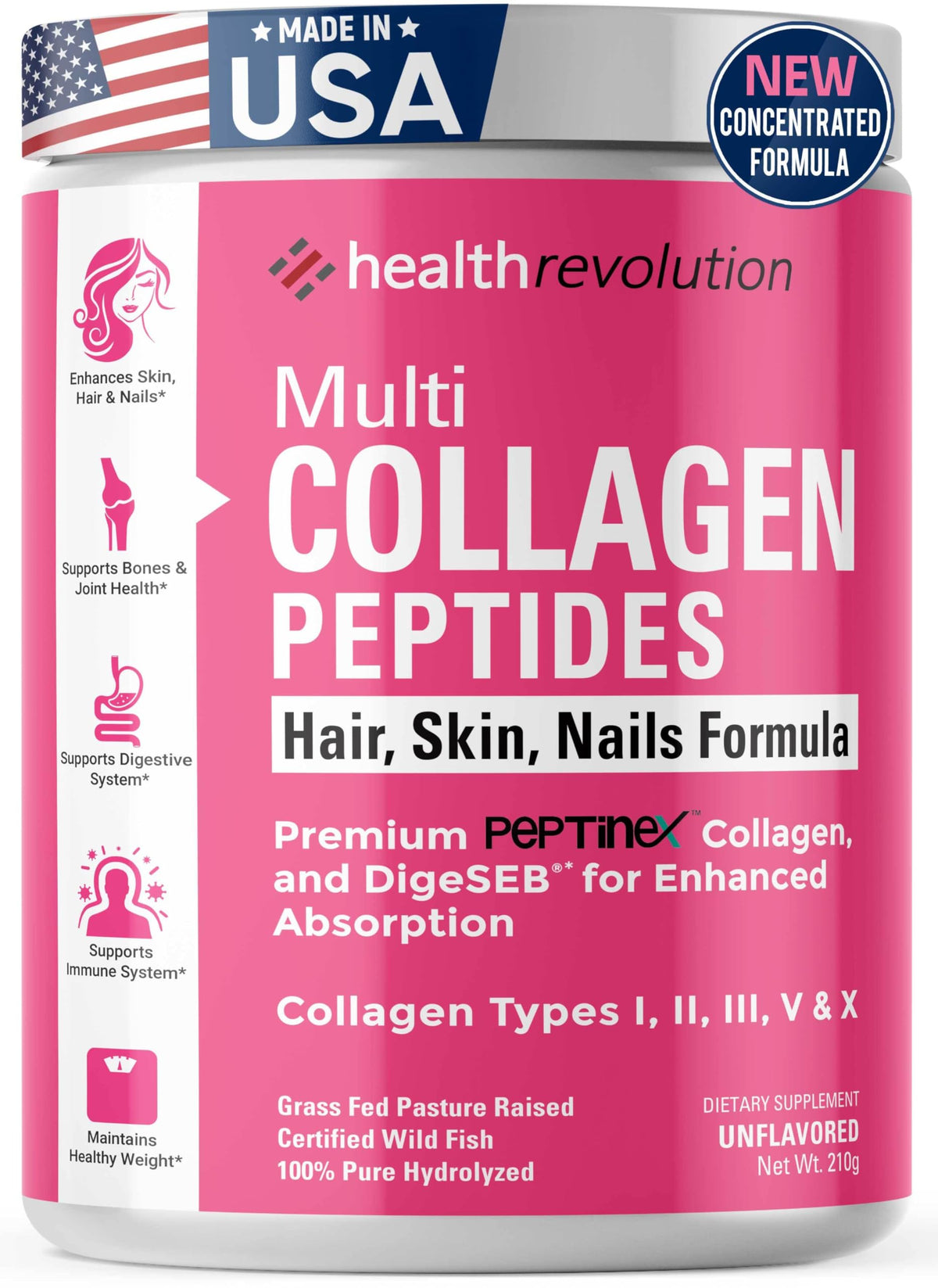 Hydrolyzed Multi Collagen Peptides Powder Types I, II, III, V, X Unflavored W8977