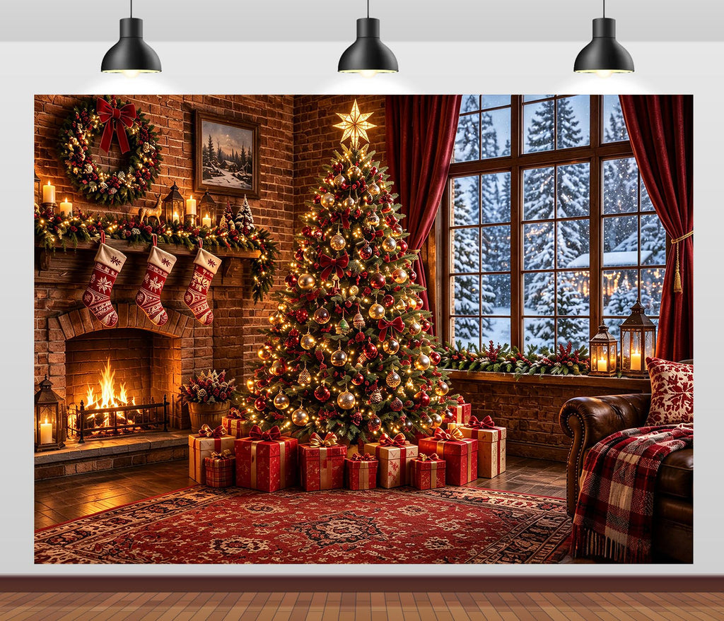 Fabric Christmas Window Backdrop P44879