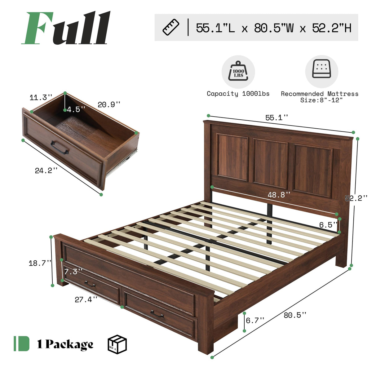 52.2" Full Size Farmhouse Bed Frame with Headboard Z219997