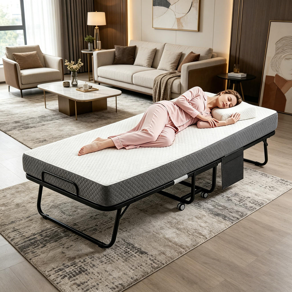 Folding Rollaway Guest Bed with 5" Memory Foam Mattress, Twin Size F7602