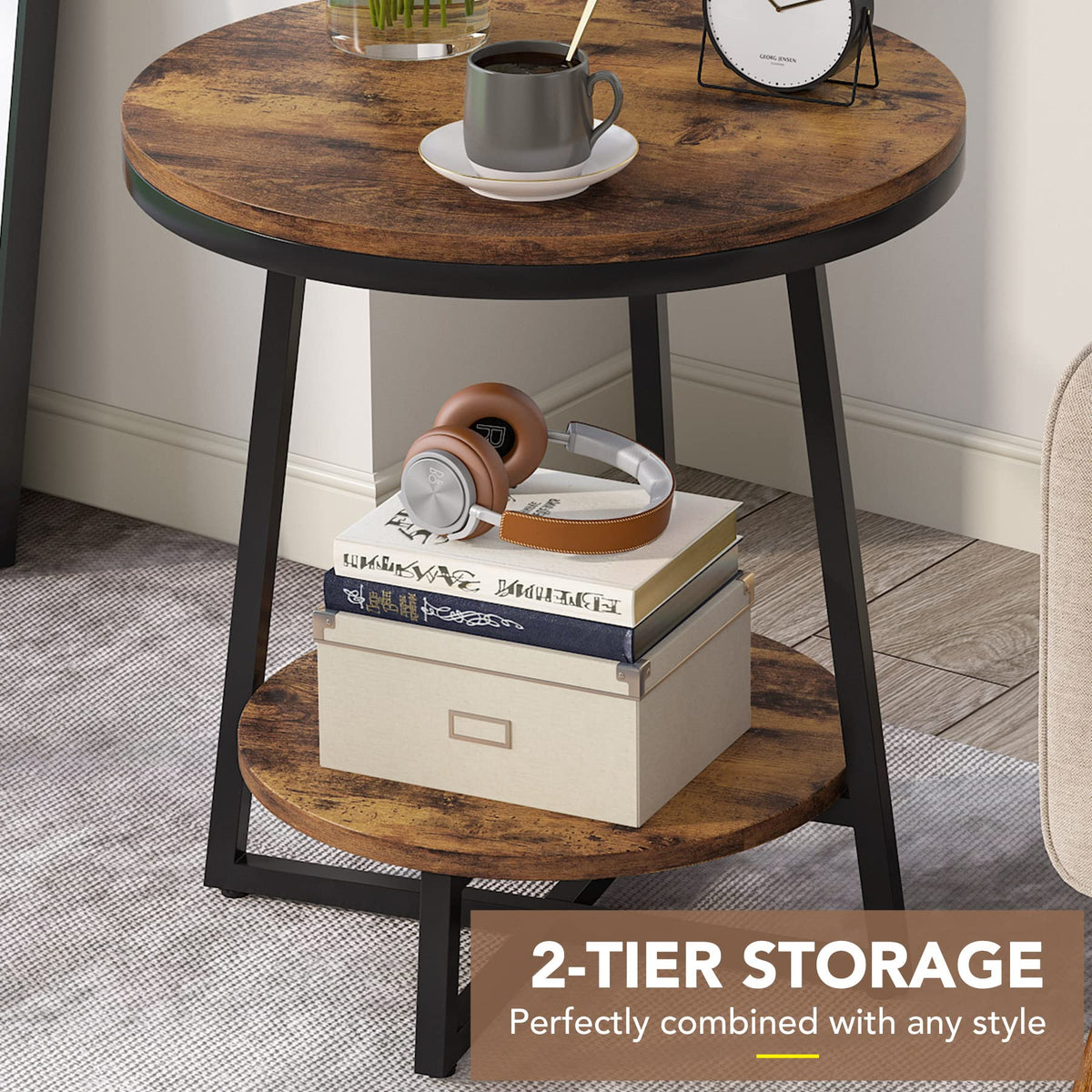 2 Tier Round End Table with Storage Shelf K177111