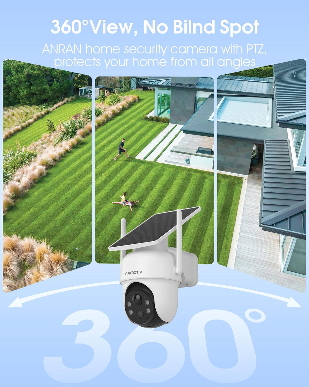 360° PTZ Wireless Solar Security Cameras System 6-Cam-kit with NVR Y849444