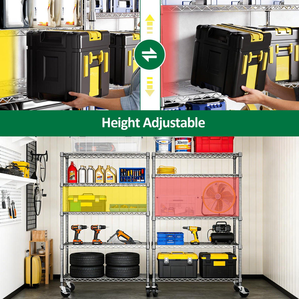 5-Tier Adjustable Steel Wire Shelving Unit with Wheels C7694