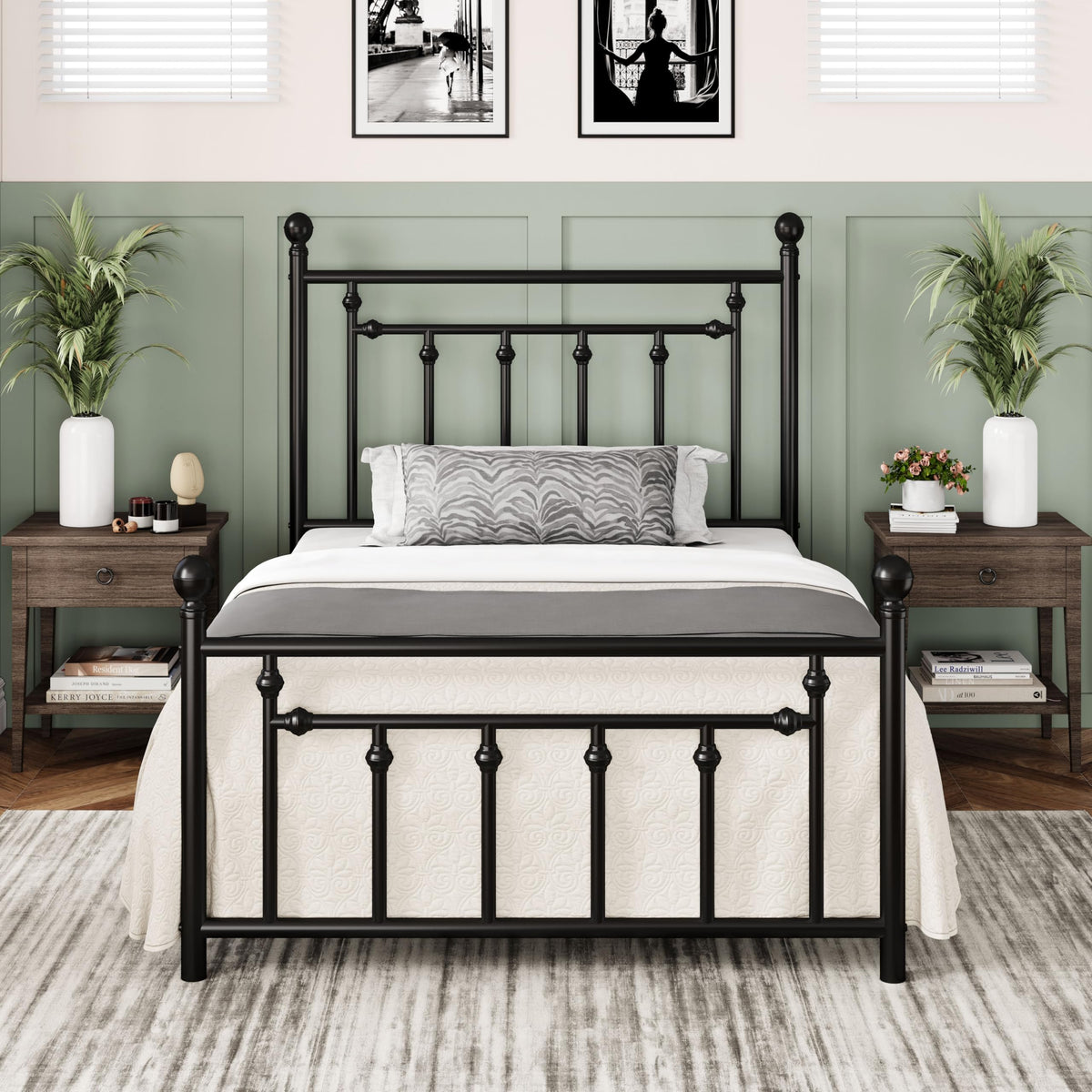 14'' Twin Size Black Metal Platform Bed Frame Y1074