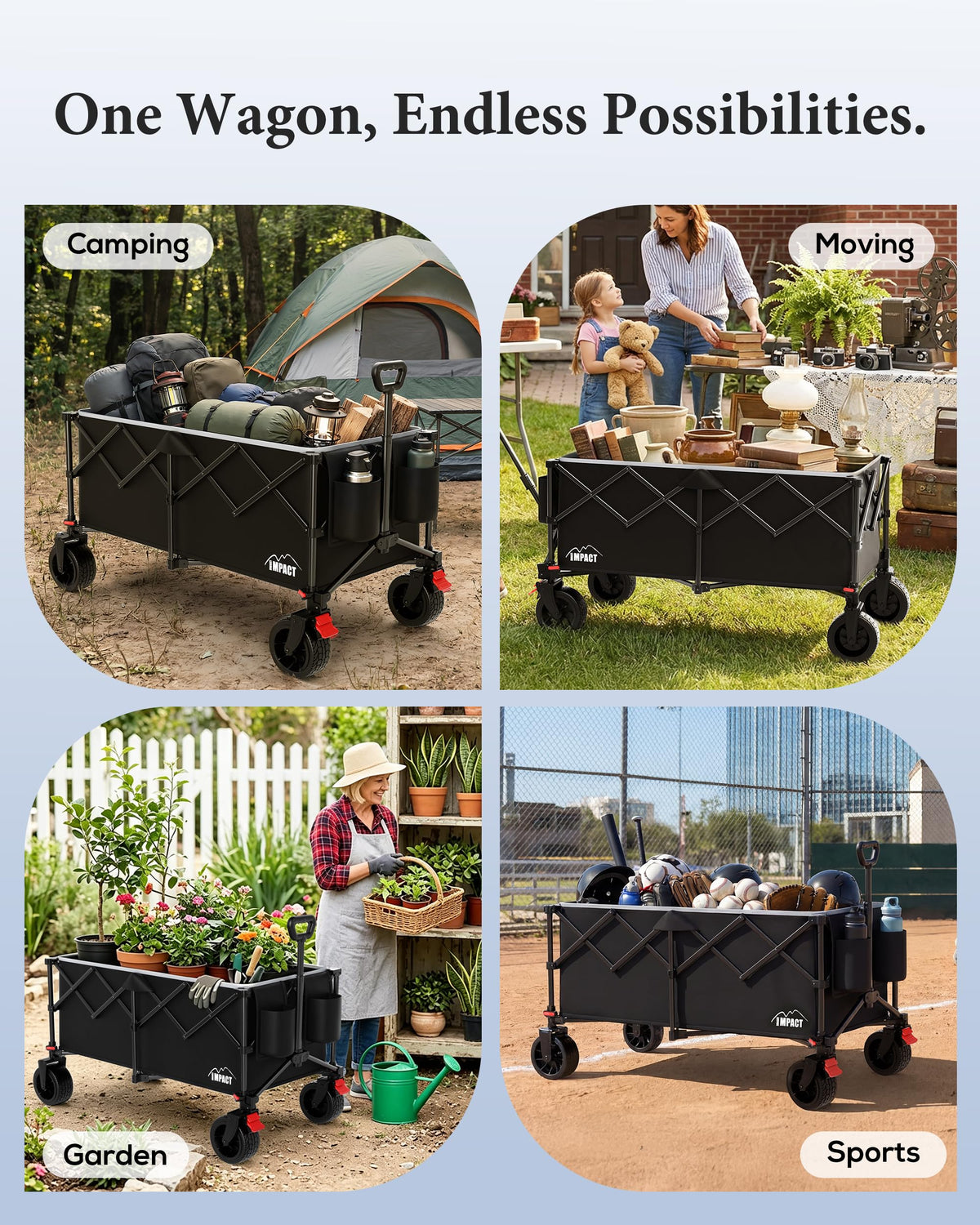 46" Collapsible Wagon Cart 300L Capacity H455