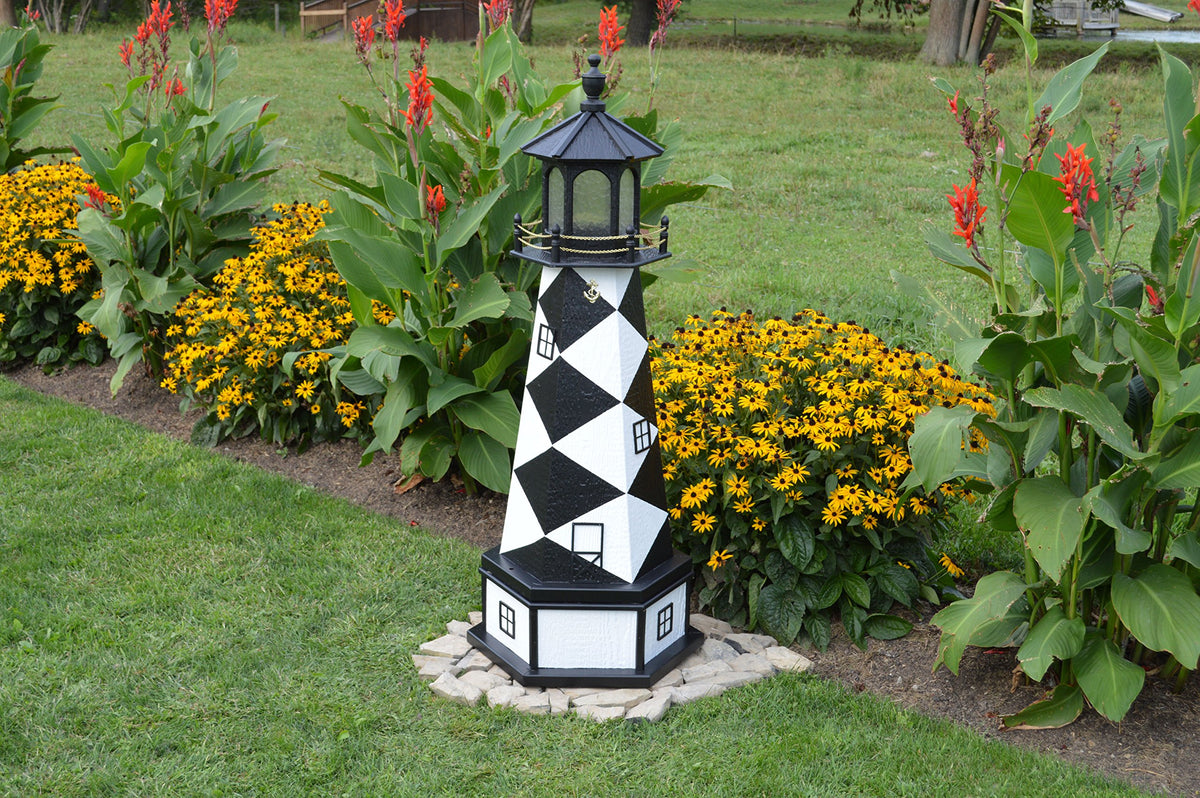 Amish-Made Replica Lighthouse with Base and Solar-Powered LED Lighting E176