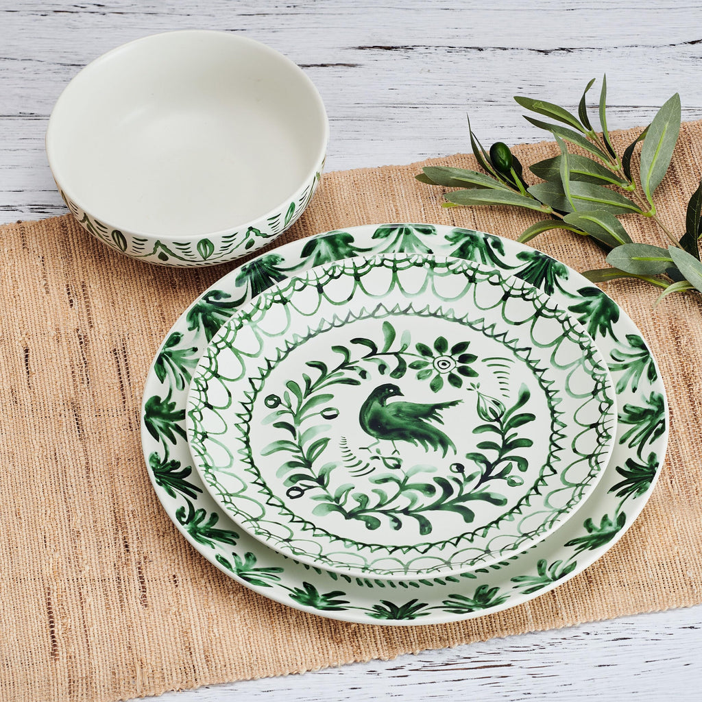 Green 12-Piece Stoneware Dinnerware Set Y255833
